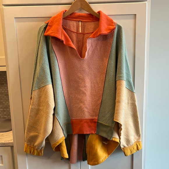 Free People Sidewalk Sweatshirt Polo-collared Colorblock Pullover - Picture 2 of 8